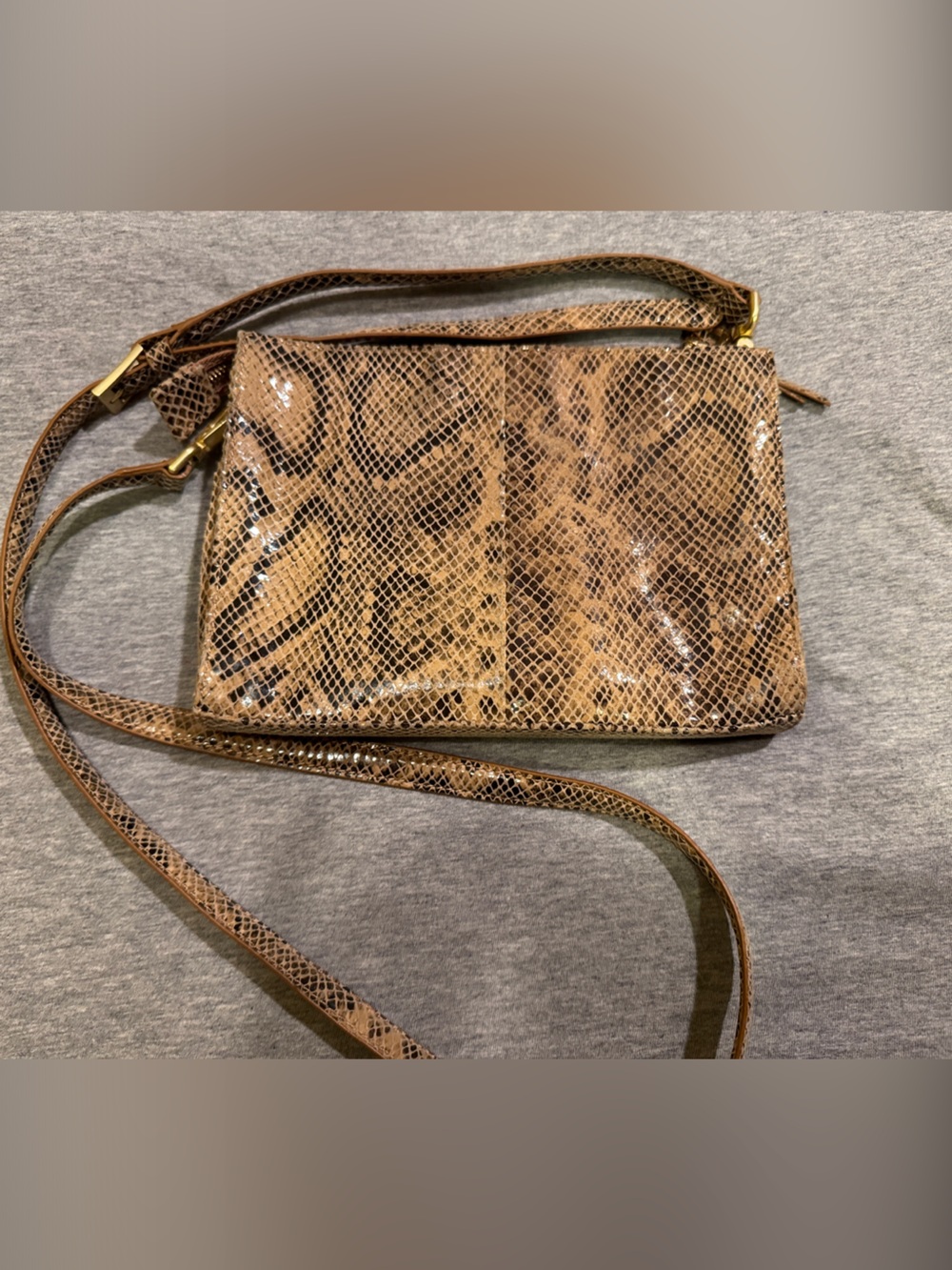HOBO Brown Snake-Print Crossbody with Gold Hardware